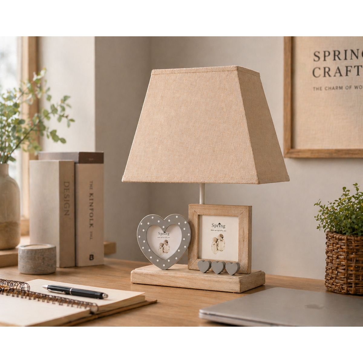 Photo lamp with lampshade h 42x35x19 cm in resin and fabric