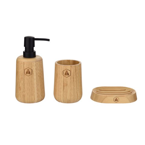 Set of 3 bamboo bathroom accessories