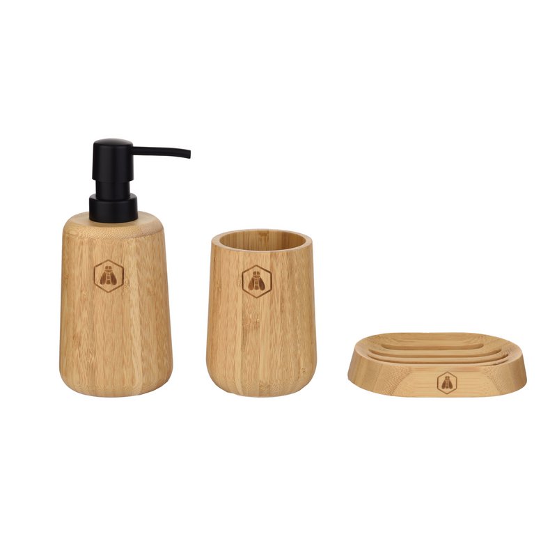 Set of 3 bamboo bathroom accessories