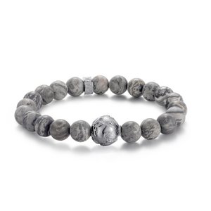 Gray Marble Beaded Bracelet with silver Accent