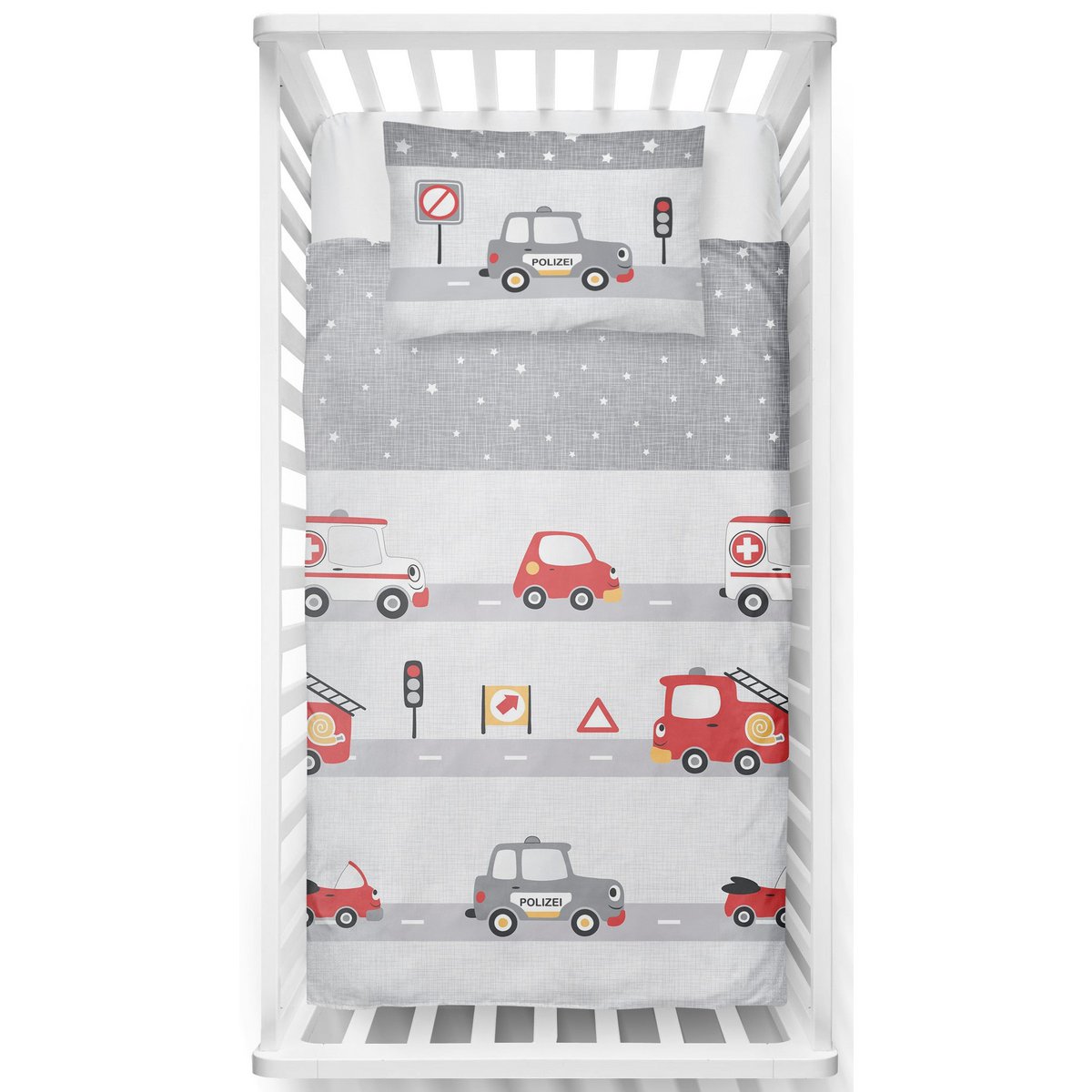 Beaver beddengoedset 100x135cm politie/brandweer in rood zilver