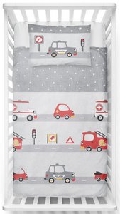 Beaver bed linen set 100x135cm police/fire department in red silver