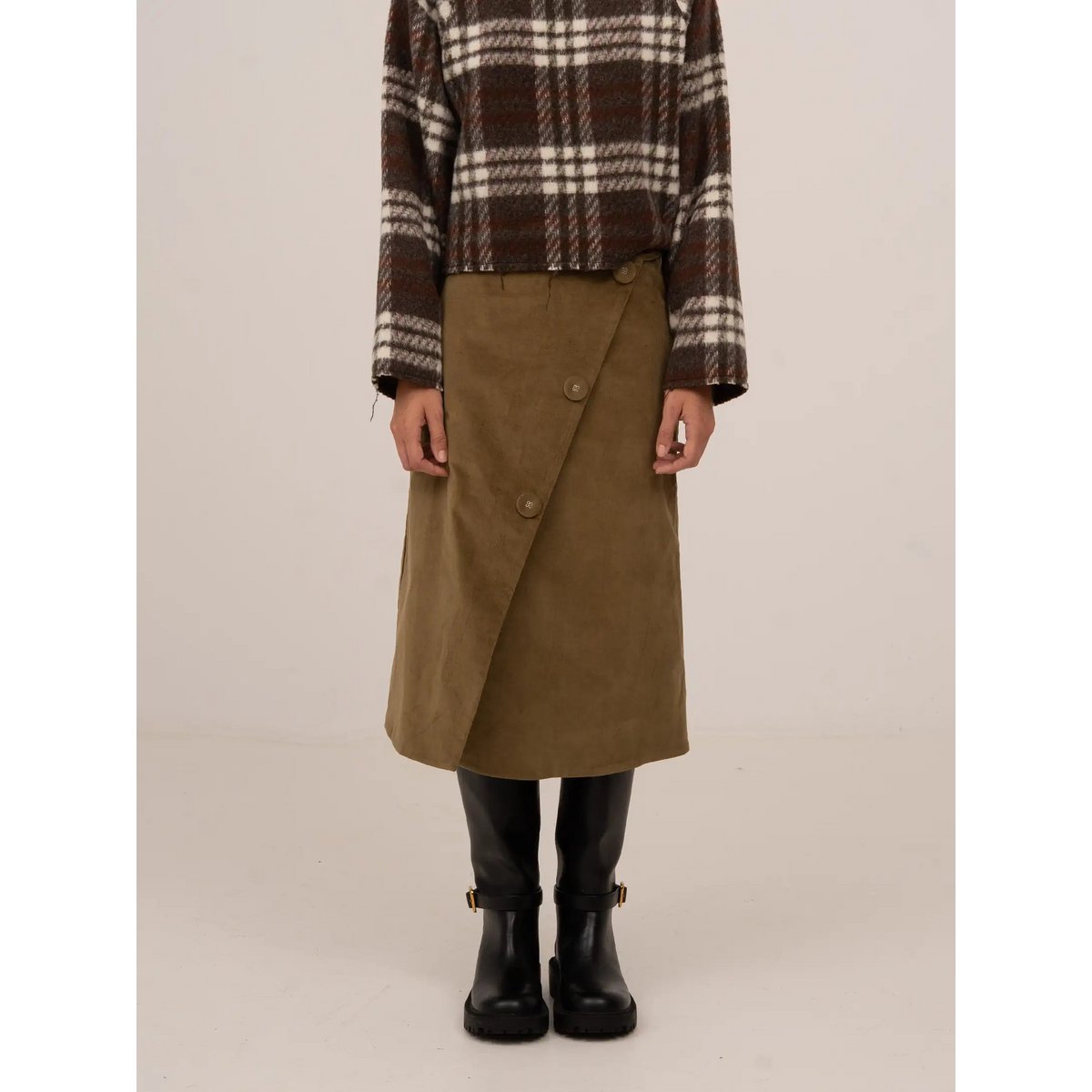 Pace Khaki Velvet Midi Skirt