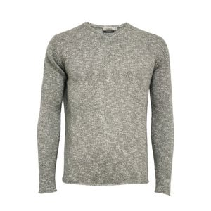 Pullover aus Melange-Kaschmir mit V-Ausschnitt und Jersey-Stich in Grau und Weiß