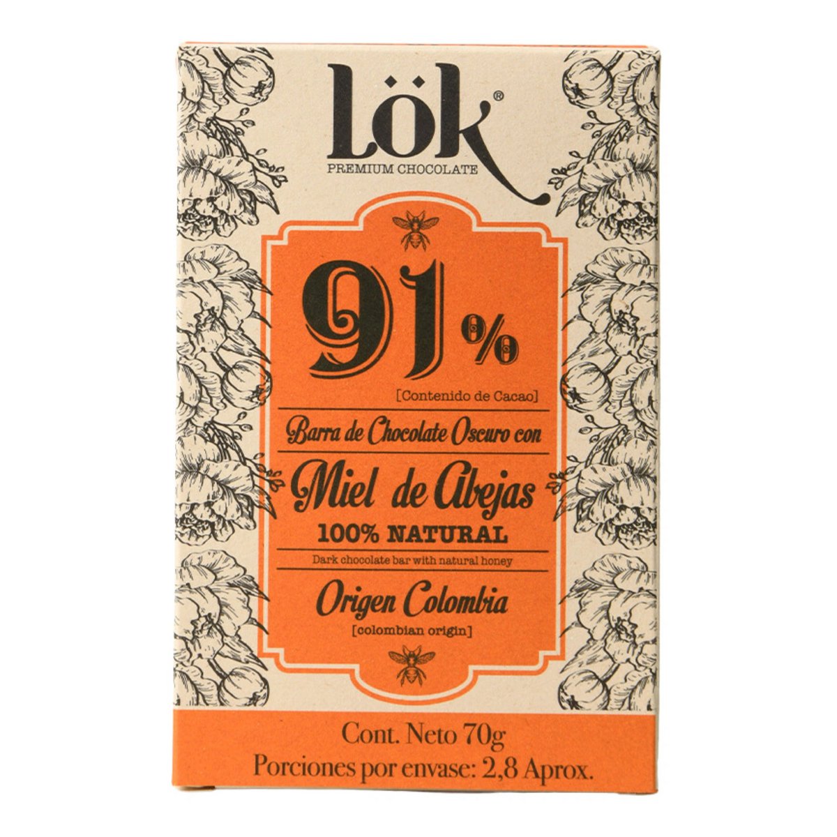 Mørk chokoladebar med honning | 91% kakao | 70 g