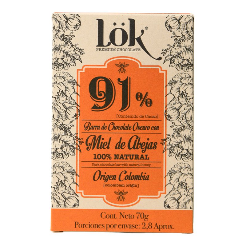 Mørk chokoladebar med honning | 91% kakao | 70 g