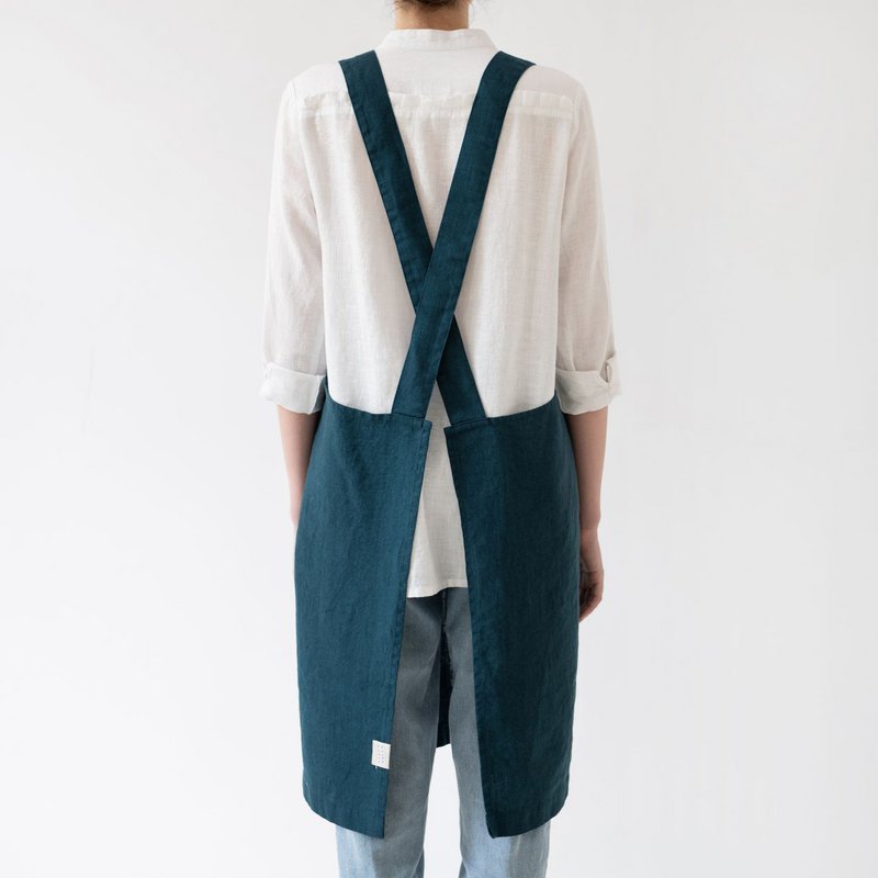 Tablier croisé japonais en lin Deep Water