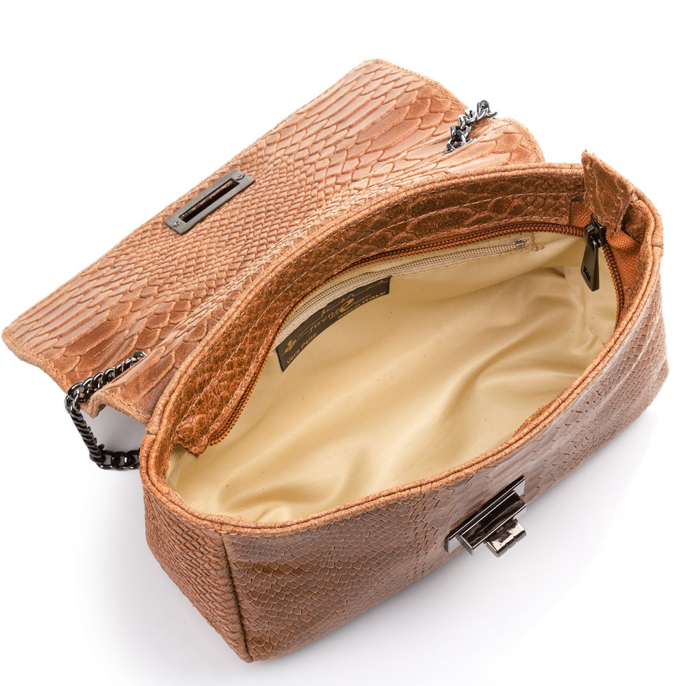 Florence Artegiani. Dalida Women's shoulder bag. Genuine Leather Suede Engraving Snake