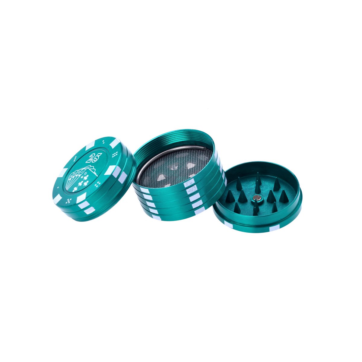 CHAMP HIGH - Tabaks- en aromatische kruidenmolen - Kruidenmolen - 3 onderdelen en haaientanden - Modern design - Diameter 42 mm - Met schraper - Zink - Pokerchip