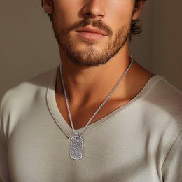 Textured silver Dog Tag Necklace