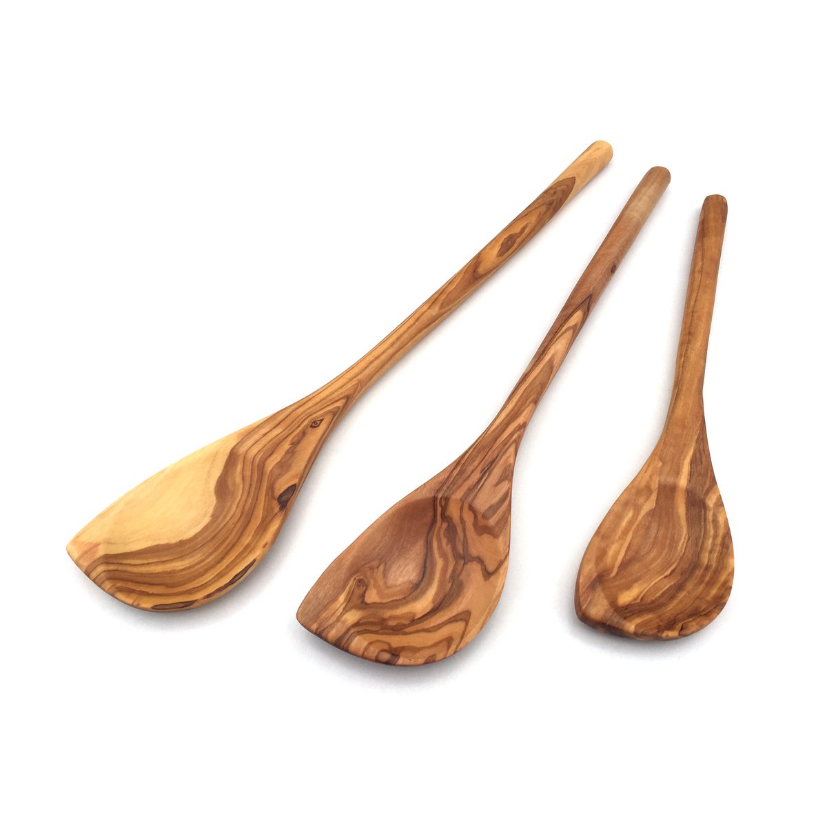 Cuchara de cocina con mango puntiagudo y redondo de madera de olivo