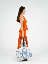 Elios Palm-Printed Linen Beach Bag