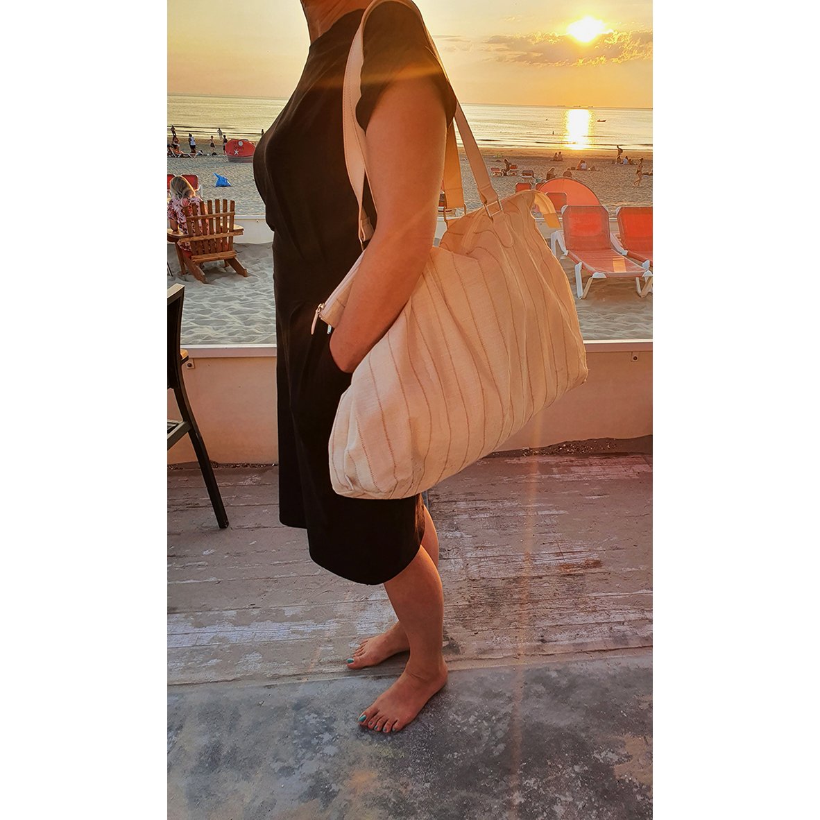 ANNA NERA Fairtrade Big Bag M - Met rits - Strandtas - Weekendtas - Shopper M naturel