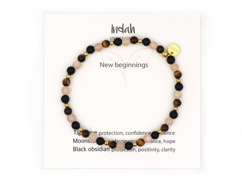 Natuursteen armband new beginnings, zilver en goud