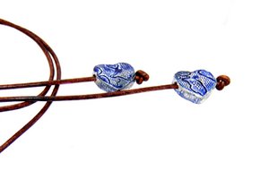 Necklace leather with hearts Delft Blue