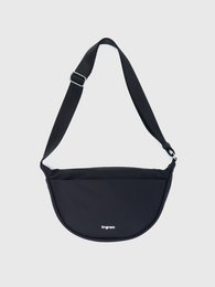 Charcoal black crescent-shaped sling bag with adjustable strap for shoulder wear.
