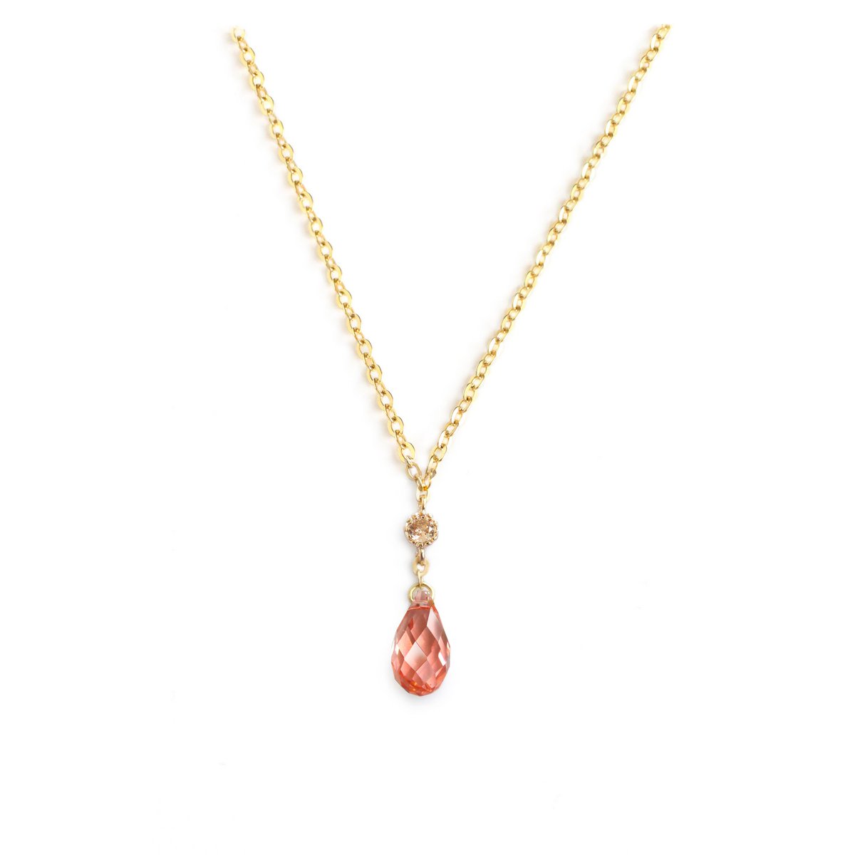 Short 18K gold plated necklace with Rose Peach Austrian drop