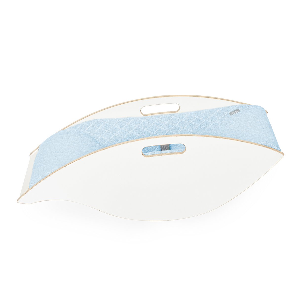 Baby bouncer wood white, fabric light blue
