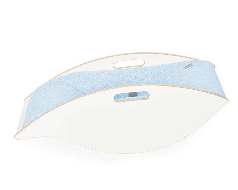 Baby bouncer wood white, fabric light blue