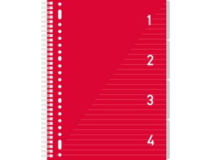 4 in 1 Schrijfblok A4, gelinieerd Rood