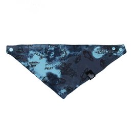 A navy and light blue patterned baby scarf with a space-themed design. The scarf is made of soft, absorbent material and is suitable for drooling or as a stylish accessory.