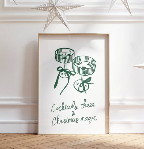 Weihnachtsposter Cocktails, purer & Weihnachtszauber, trendiges Weihnachtsposter, Cocktailposter, Retro-Weihnachtsposter