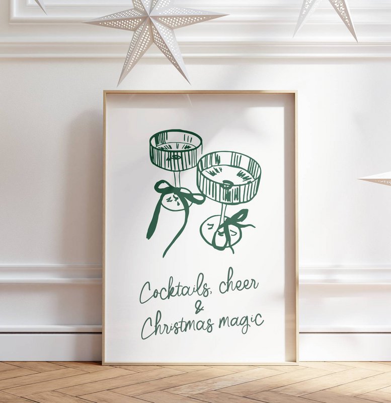Weihnachtsposter Cocktails, purer & Weihnachtszauber, trendiges Weihnachtsposter, Cocktailposter, Retro-Weihnachtsposter