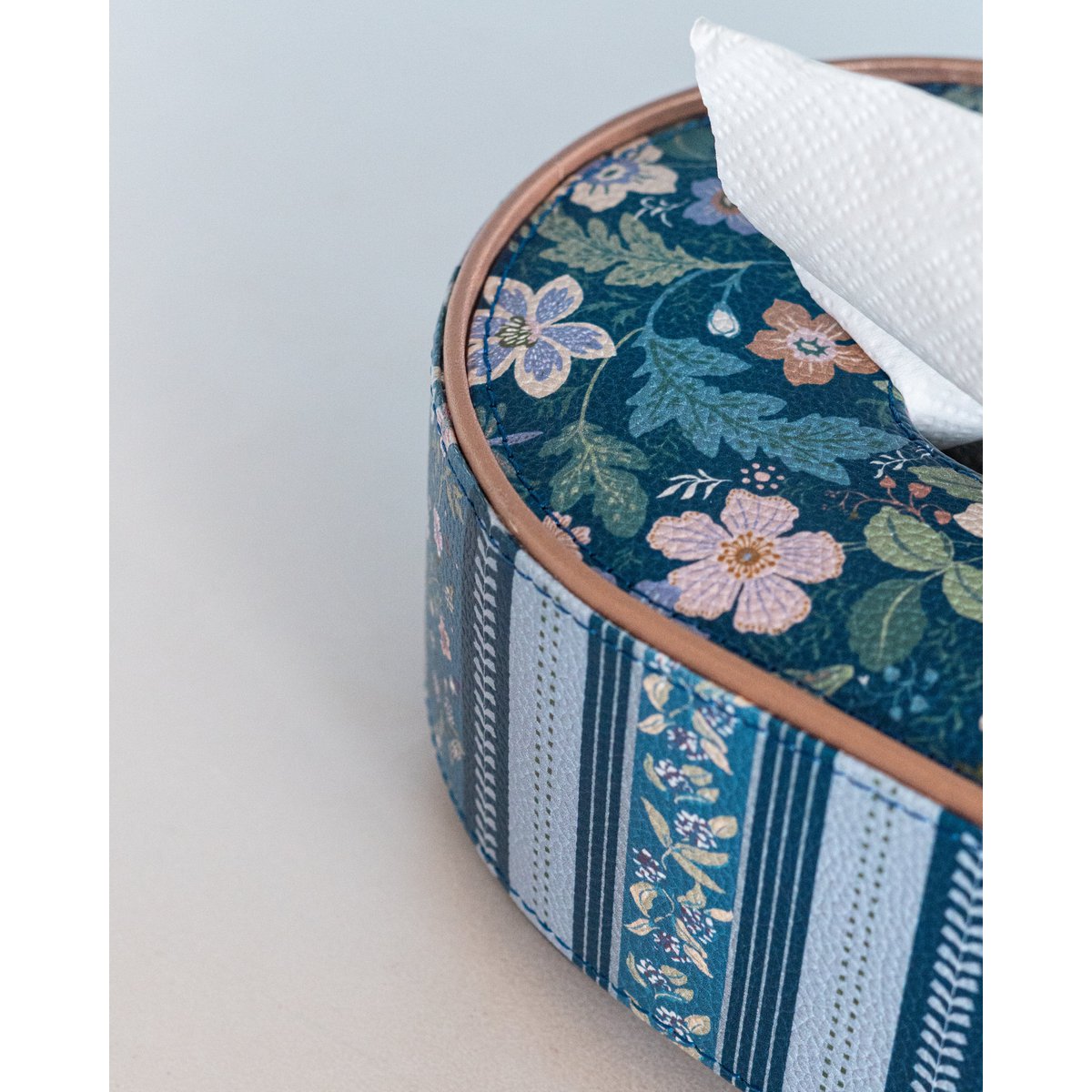 Vegan Leather Oval Tissue Box - Floral-Patterned Top