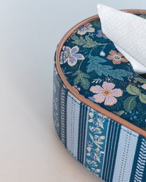 Vegan Leather Oval Tissue Box - Floral-Patterned Top