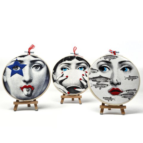 Fornasetti Portraits 15cm – besticktes Wandkunst-Set (3 Stück)