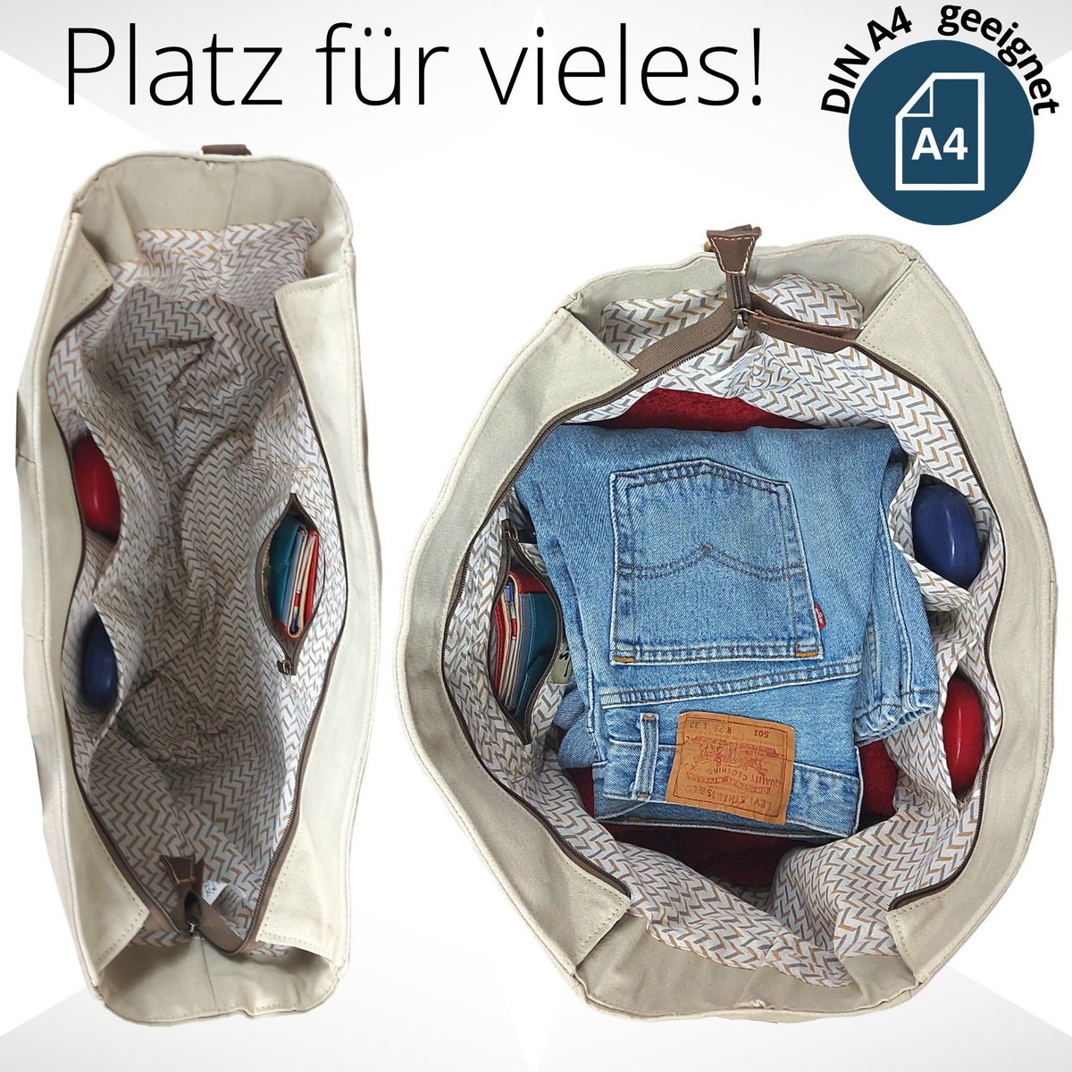 Sunsa grote dameshandtas. XXL tas gemaakt van canvas en leer. Strandtas/weekendtas in maritiem motief.
