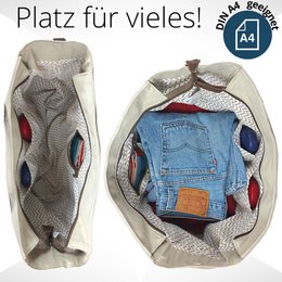 Sunsa Damen große Handtasche. XXL Tasche aus Canvas und Leder. Strandtasche/Weekender in Maritim-Motiv.