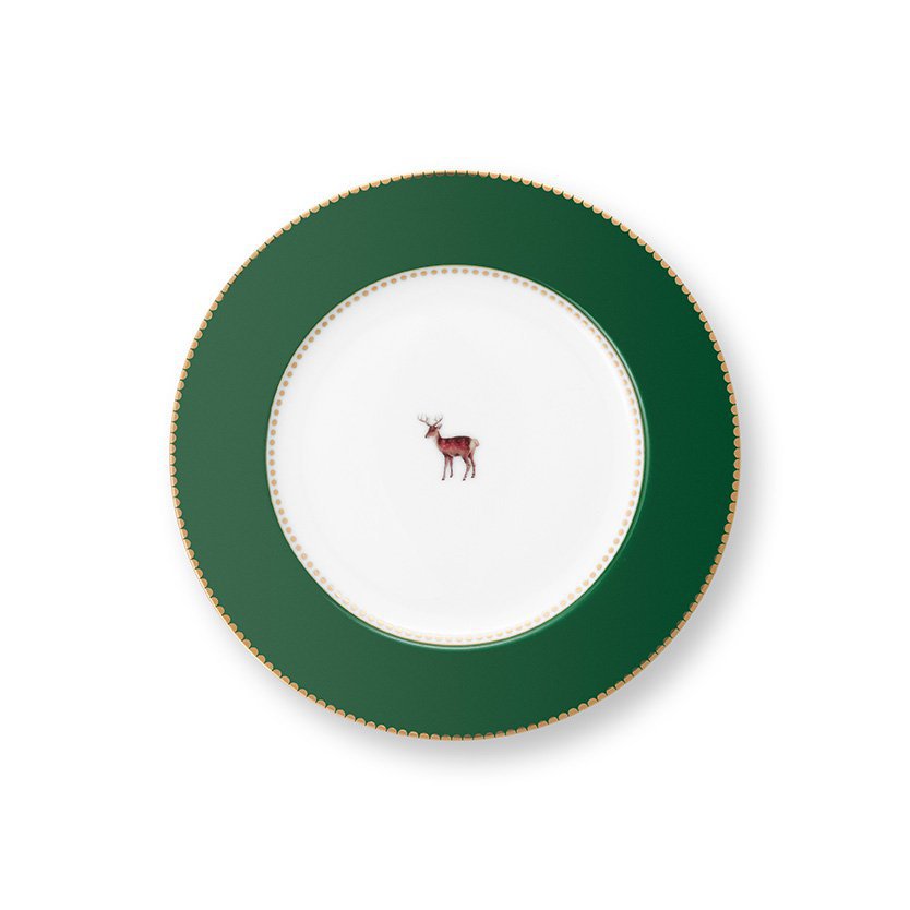 Plate Love Birds Deer Dark Green 17cm