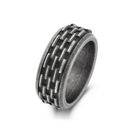 Frank 1967 7FR-0019-61 Anillo de acero con anillo interior giratorio - Editado - 9,5 mm de ancho - Tamaño 61 - Acero - Vintage - Negro