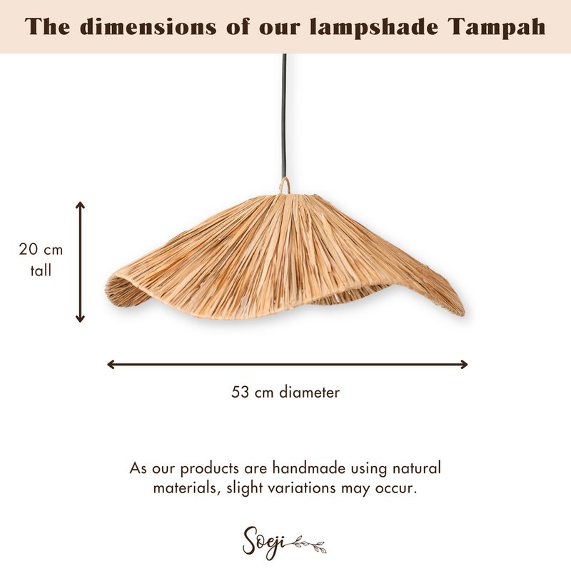 Boho Lampeskærm – Stor Raffia Loftslampe – Naturlig Pendel – Håndlavet Loftslampe Lavet af Raffia TAMPAH (Ø 53 cm)