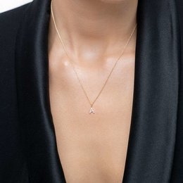 Letter "A" Necklace, 14K Yellow Gold with Diamonds