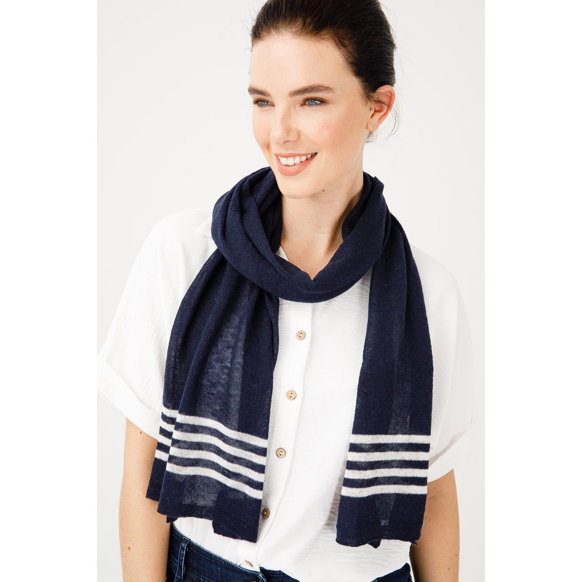 Navy Scarf Navy-Ecru