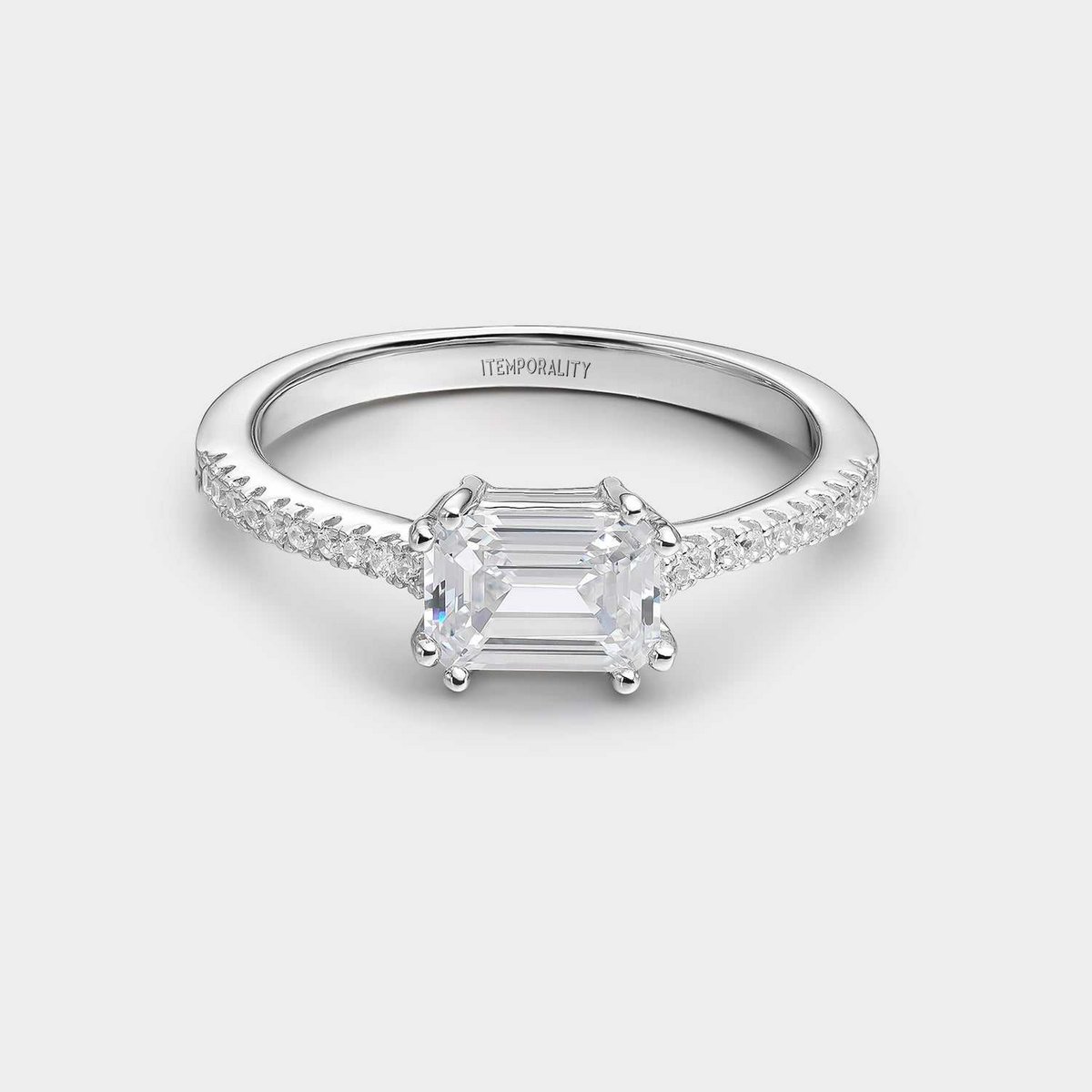 Silver ring with rectangular white zirconia