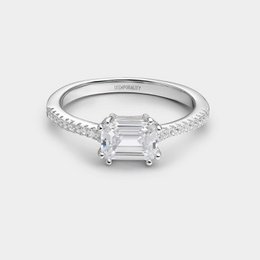Silver ring with rectangular white zirconia