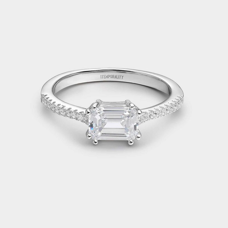 Silver ring with rectangular white zirconia