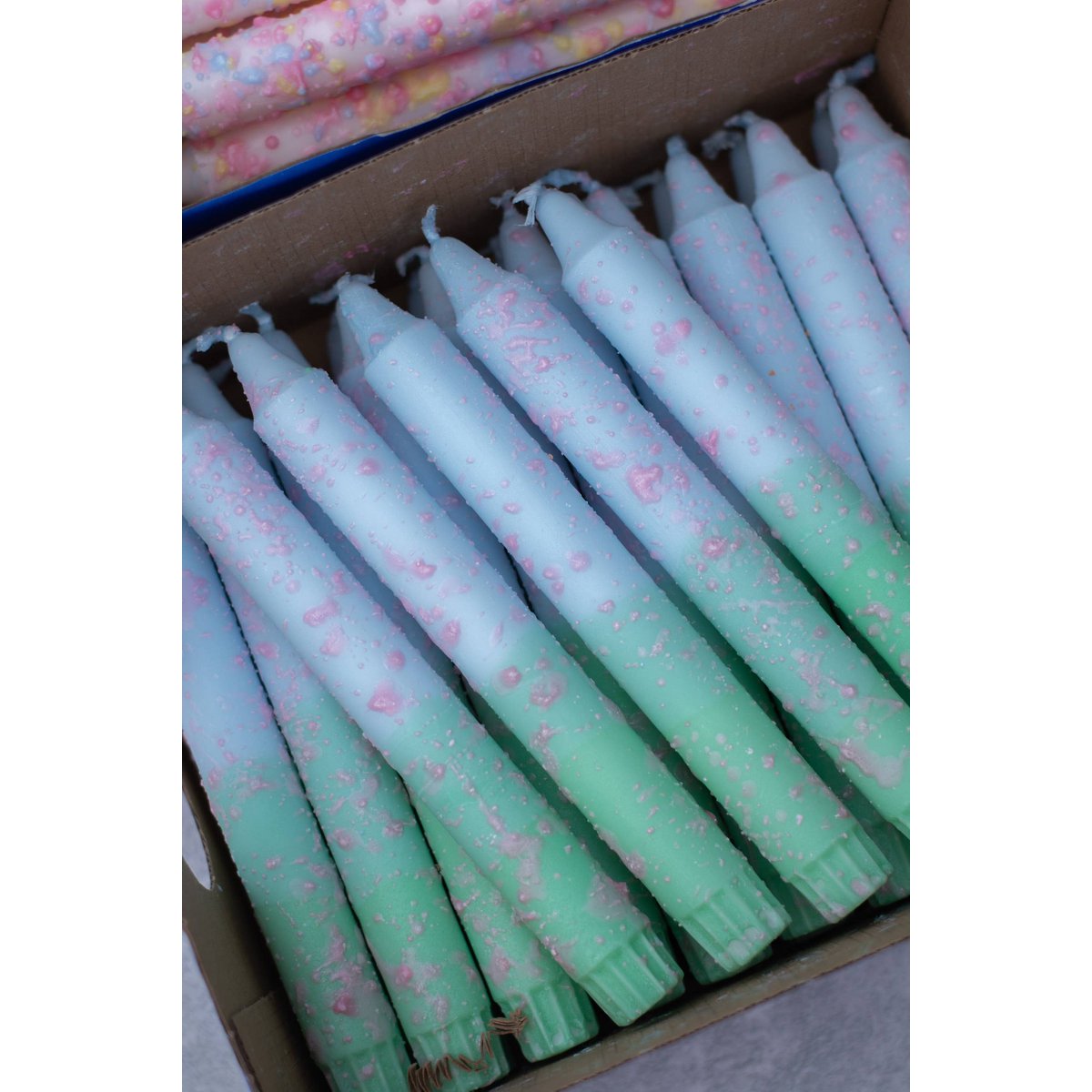 Taper candles- turquise/mint, pink drops