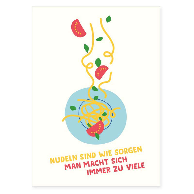 Postcard "Noodles are like worry" from recycled paper