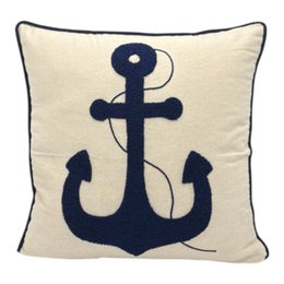 Dekokissen mit Punch Stickerei - Marine - Anker - 43 x 43cm