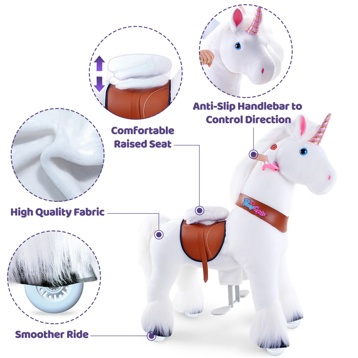 PonyCycle Ride on Toy White Unicorn | Leeftijd 4-7 | Plush Animal Riding Toy | Klassieke u beste geschenken