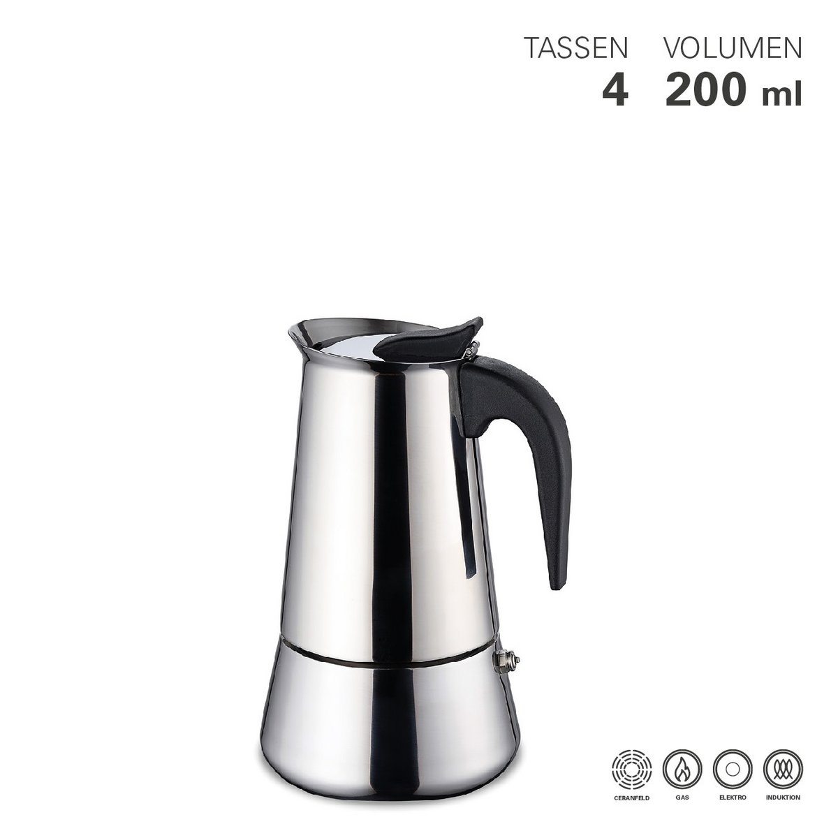 Stainless steel espresso maker for 4 cups