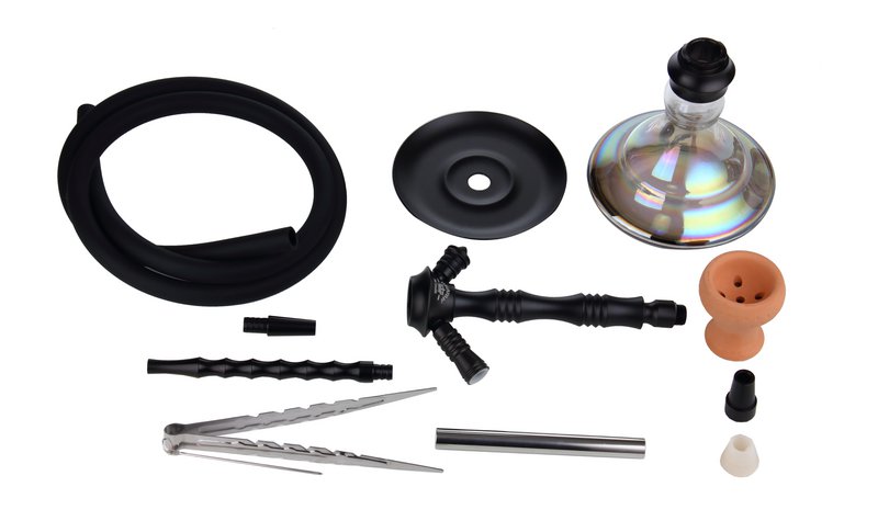 Chicha Complete Shisha Kit met Siliconenslang Keramische Kom, Tang, Mondstuk, Glazen Basis Waterpijp Complete Moderne Set Zwart