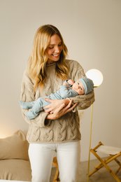 ENSEMBLE 5 PCS(CHEMISE+PANTALON+GANTS+BAVOIR+CHAUSSETTES)POUR NOUVEAU-NÉ (0-6 MOIS)-100%COTON-MOD. DUENDES - BLEU FONCÉ