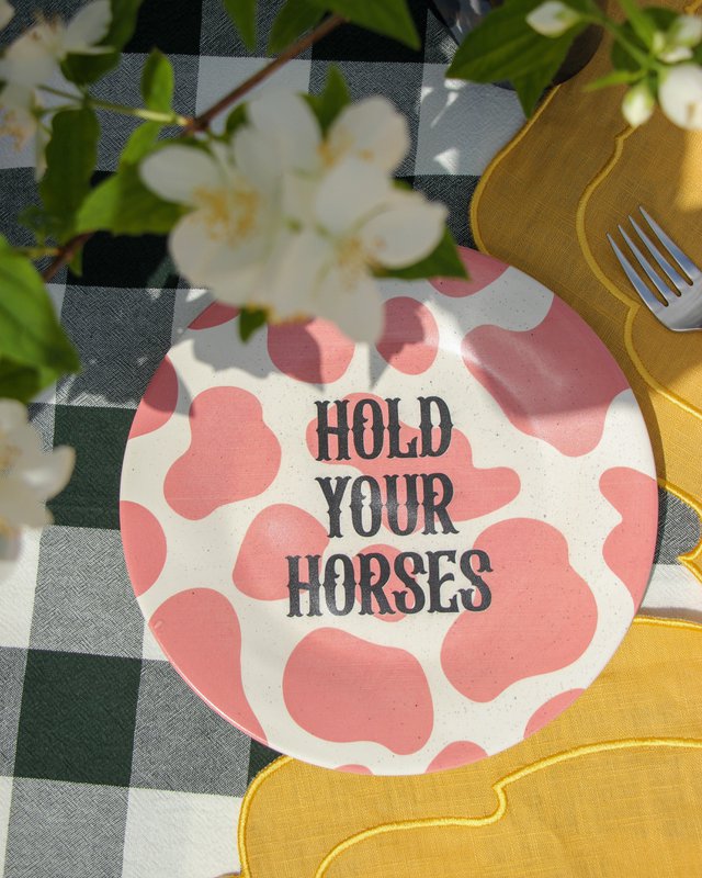 Dessertplade "Hold dine heste" Cowgirl -æraen