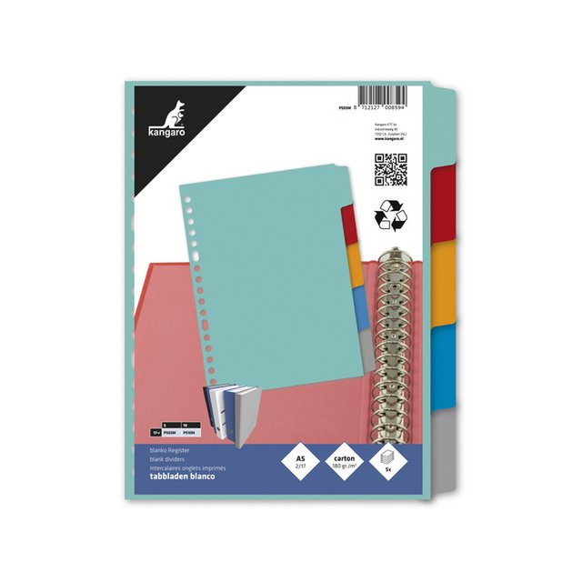 Tabblad Kangaro A5 blanc cartonné 180grs 17r. 5dlg assorti