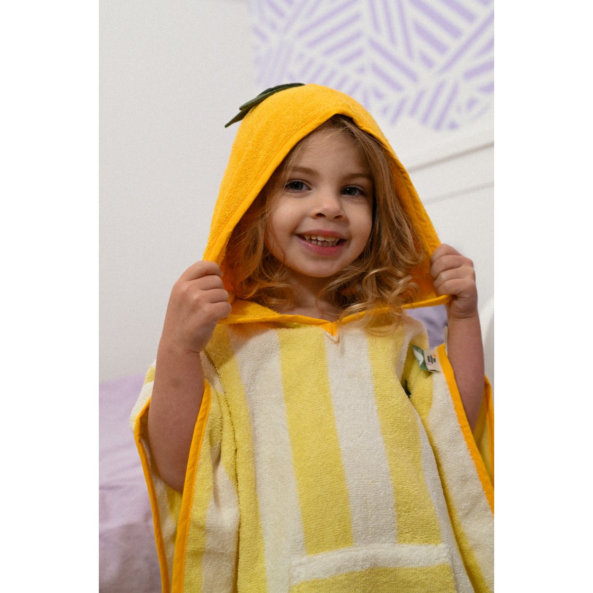 Badstof katoenen kinderponcho met capuchon Pedro Pear